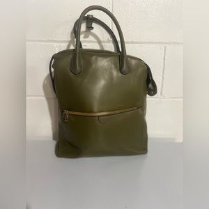 Green tote to backpack with computer sleeve